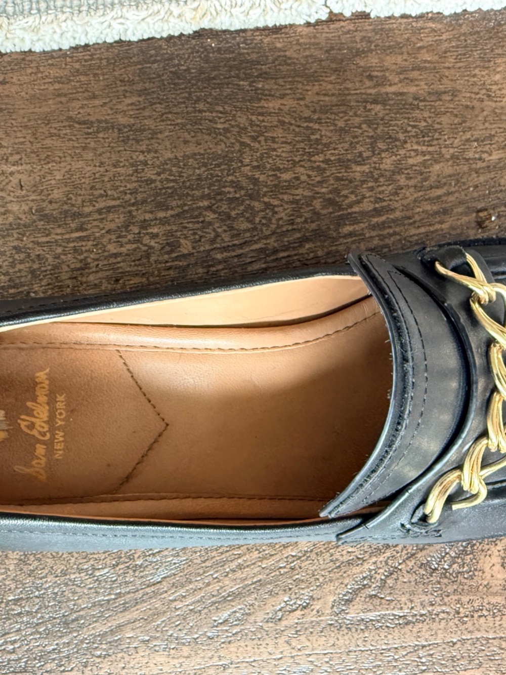 Sam Edelman Taylor Loafers Black Leather Chunky Chain 90s Size 10 - Picture 2 of 4